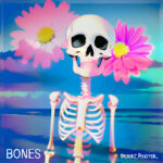 Bones song single by Desert Specter, trans genderfluid skeleton with flowers on the beach album art